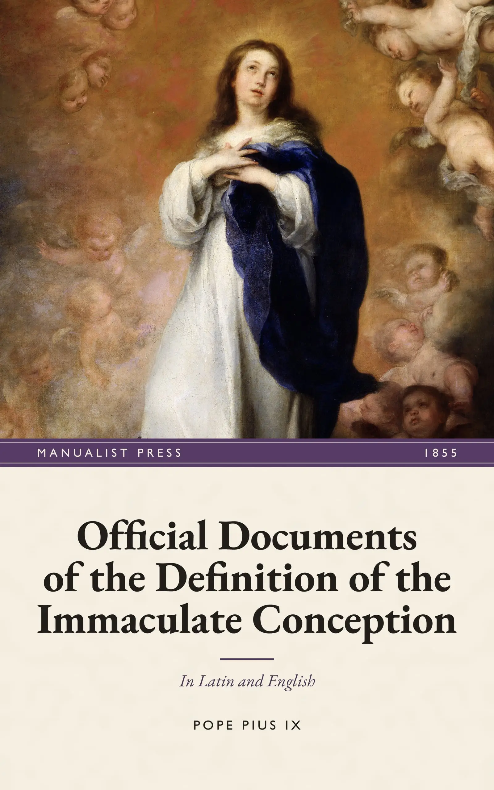 Cover of Official Documents of the Definition of the Immaculate Conception, showing The Immaculate Conception of Los Venerables by Bartolomé Esteban Murillo