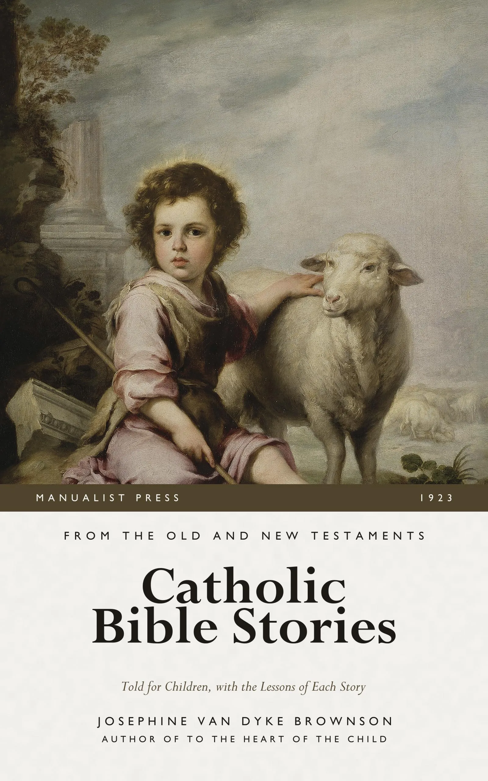 Cover of Catholic Bible Stories, showing a child with a lamb