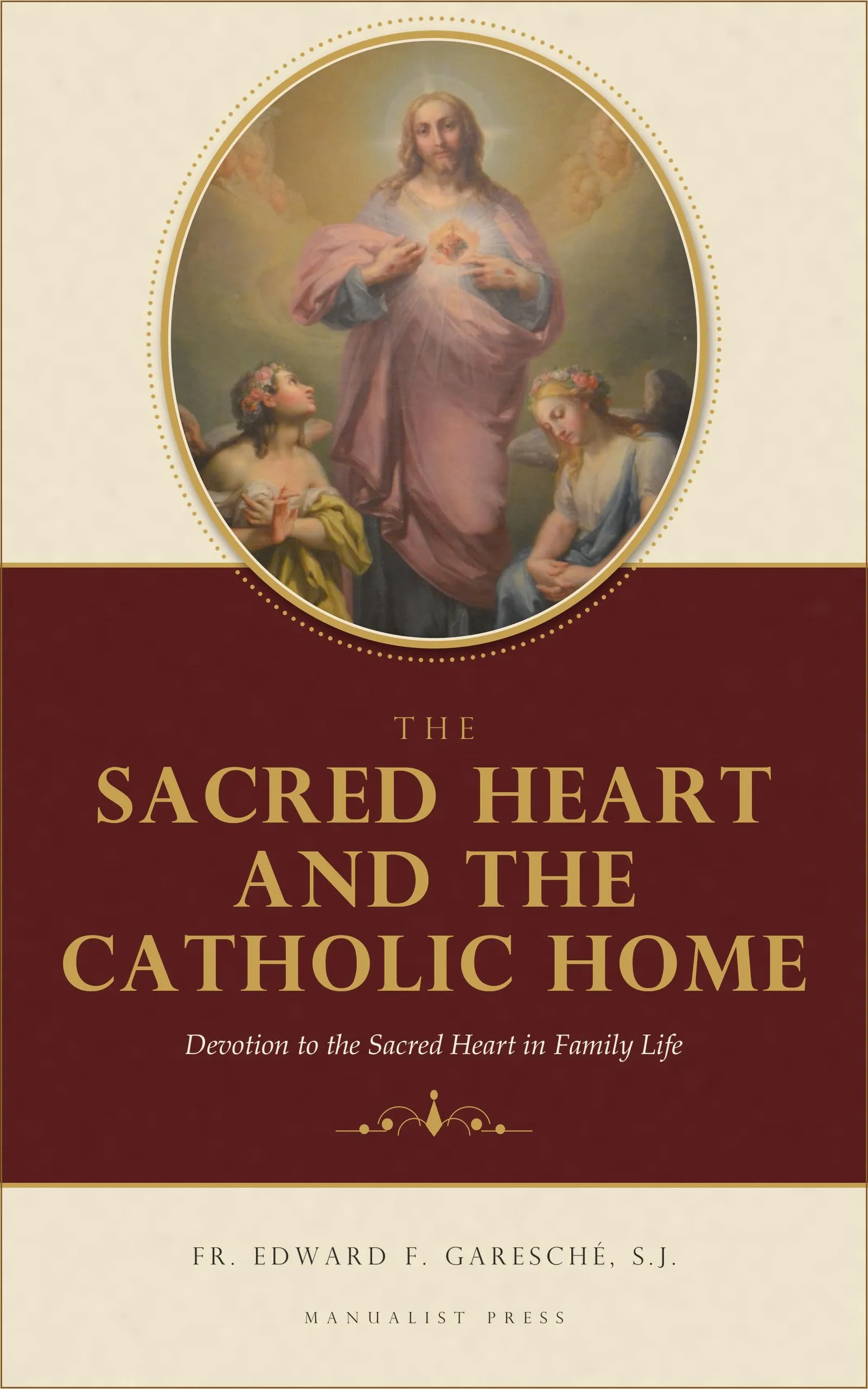 Red and cream cover of The Sacred Heart and the Catholic Home, showing an image of the Sacred Heart of Jesus
