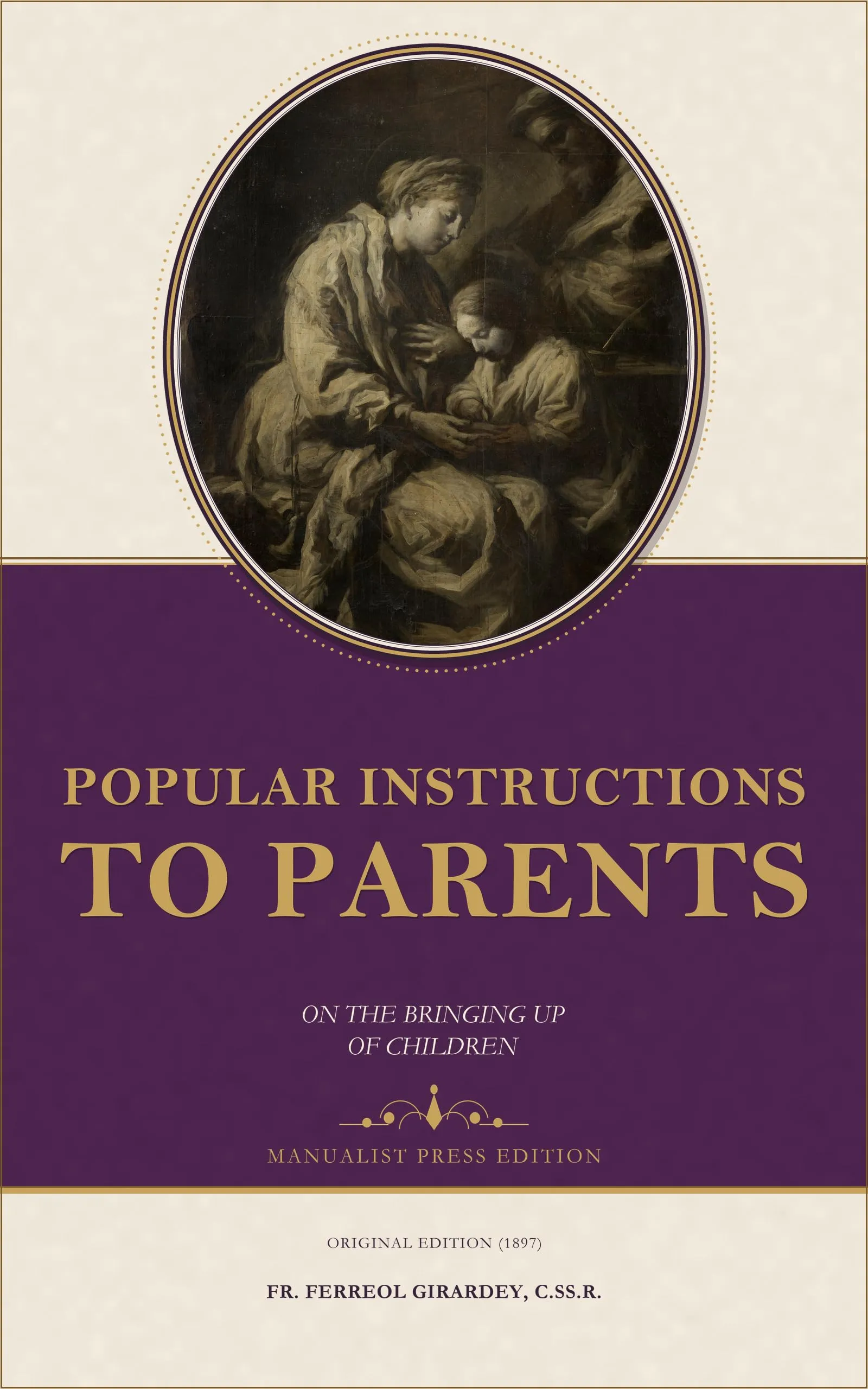 Purple and gold cover of Popular Instructions to Parents, showing a mother teaching a child