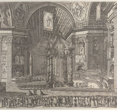 Theatre in St. Peter’s for a canonization, etching by Giovanni Battista Falda