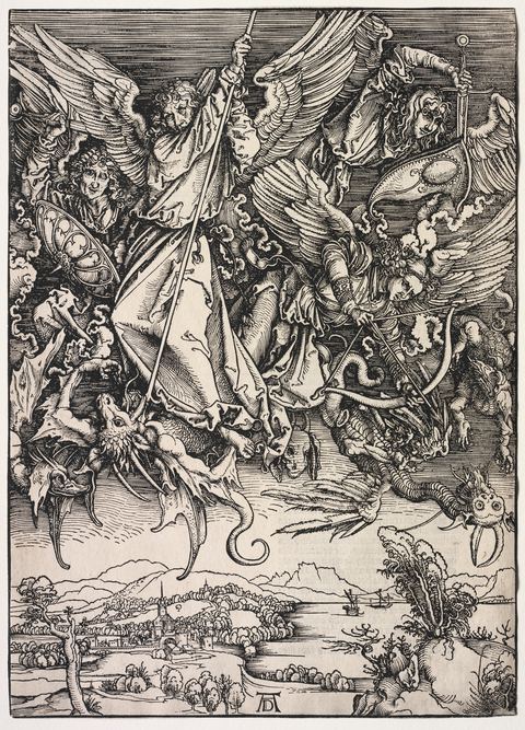 St. Michael Fighting the Dragon, woodcut by Albrecht Dürer