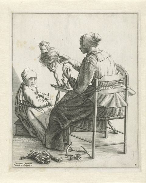 Woman Spinning, engraving by Geertruydt Roghman