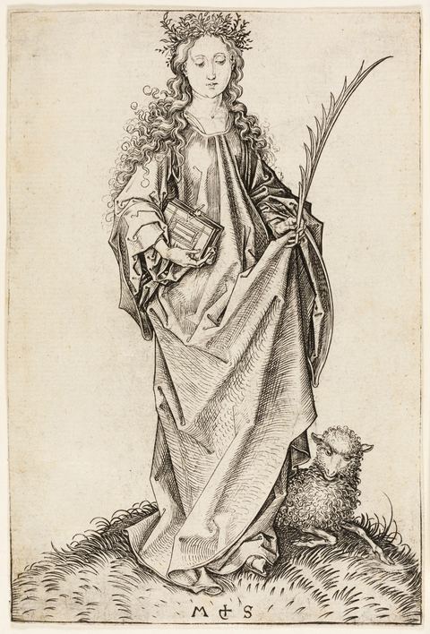 St. Agnes, engraving by Martin Schongauer