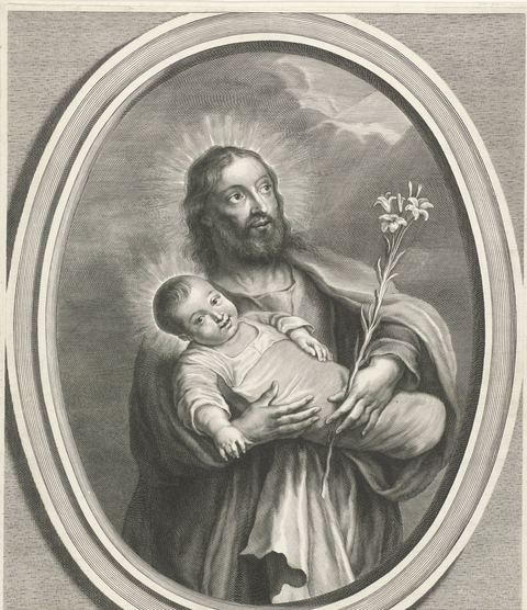 St. Joseph with the Christ Child, engraving by Nicolas Pitau