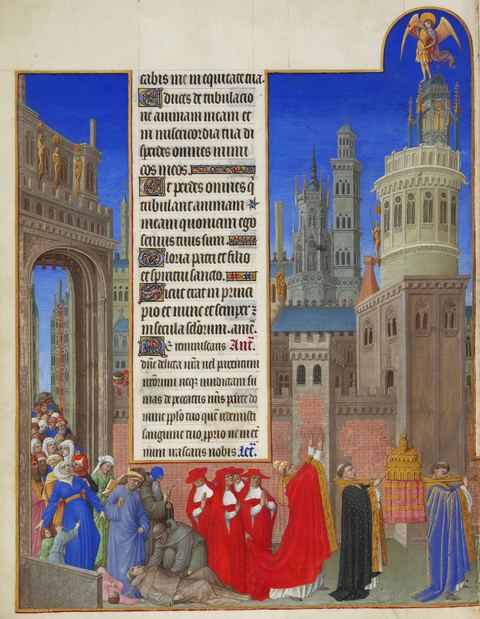The Procession of St. Gregory, Très Riches Heures du duc de Berry, illumination by Limbourg brothers