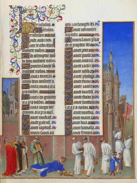The procession of St. Gregory singing the Great Litany, from the Très Riches Heures