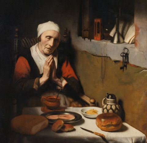 Old Woman Saying Grace, painting by Nicolaes Maes