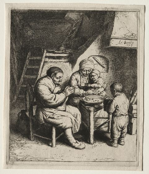 Saying Grace, etching by Adriaen van Ostade