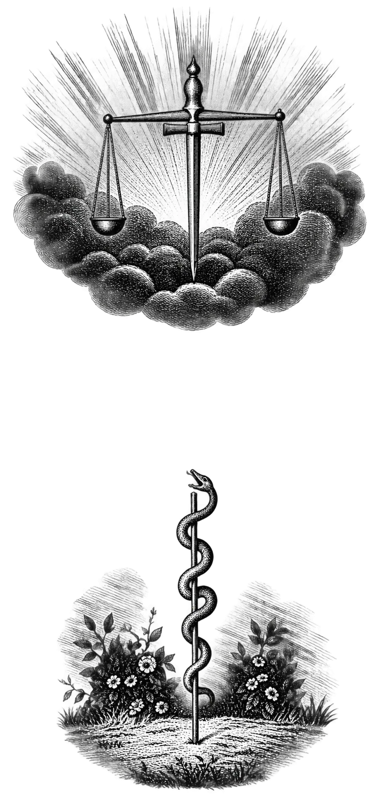 Figure: The Scales and Sword and the Brazen Serpent.