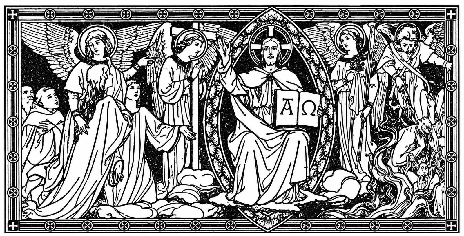 Illustration: Christ enthroned in judgment among angels and souls.