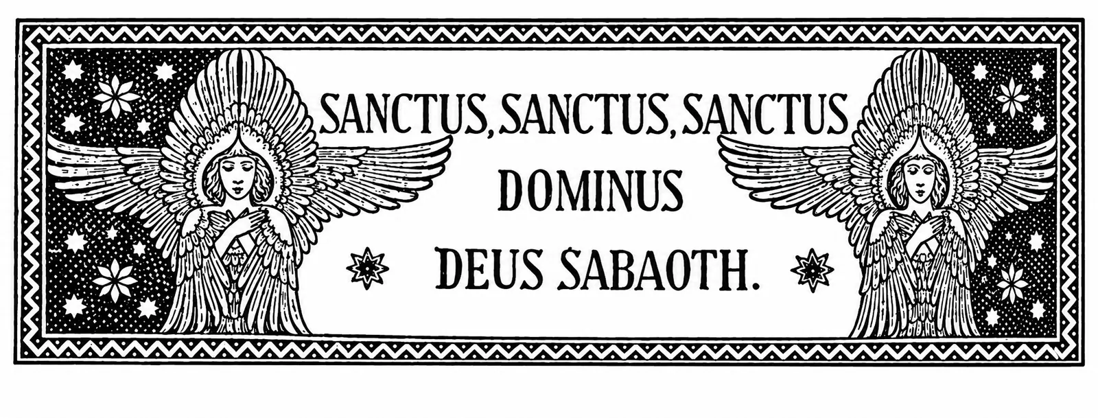 Ornament: Angels with the words “SANCTUS, SANCTUS, SANCTUS DOMINUS DEUS SABAOTH.”